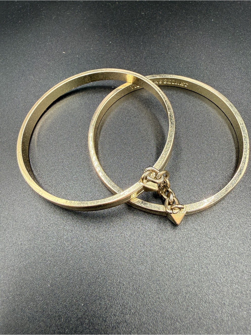 Gold-Tone Double Bangle Bracelet with Heart Charm
